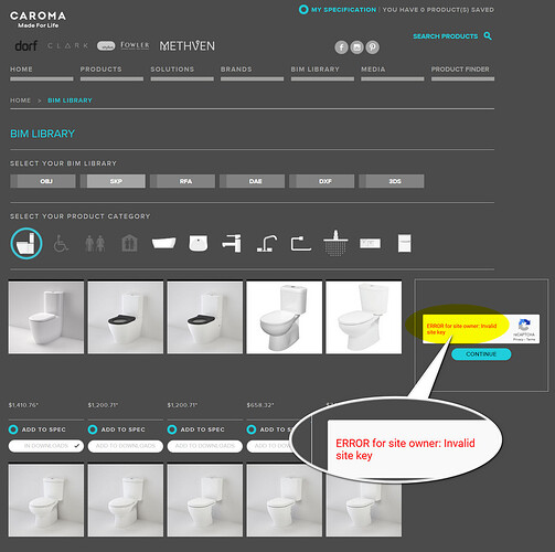 Caroma 3d models to be used inside PlusSpec