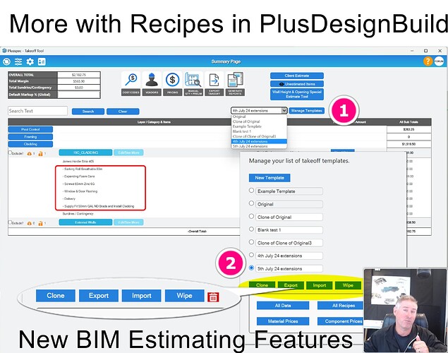 Estimating recipes in plusdesignbuild for Sketchup