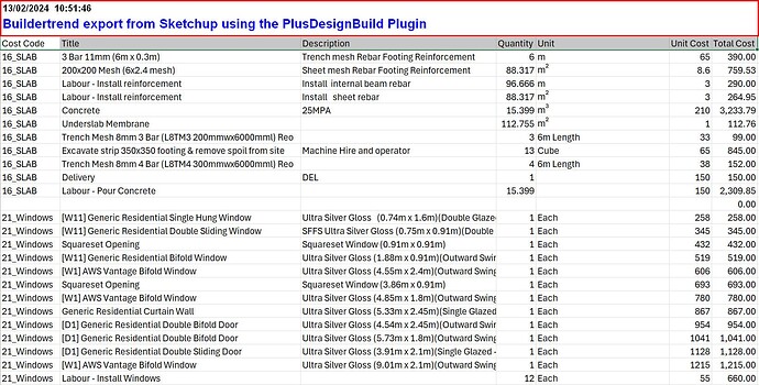 Buildertrend export from Sketchup using the PlusDesignBuild Plugin