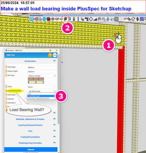 Make a wall load bearing inside PlusSpec for Sketchup