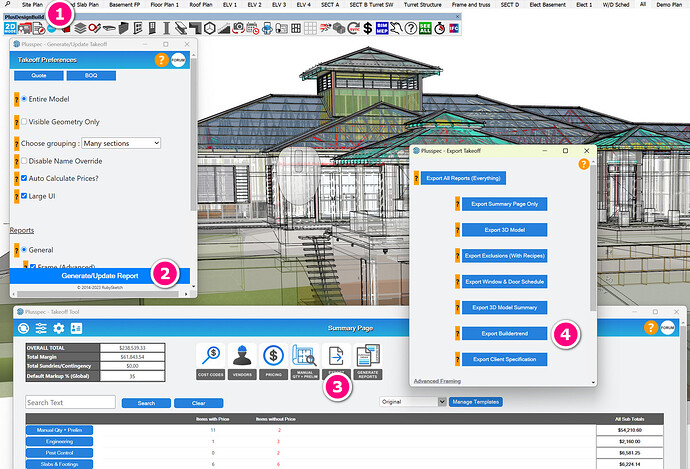 Exporting an estimate BOQ to Buildertrend from Sketchup using the PlusDesignBuild Virtual Construction Plugin