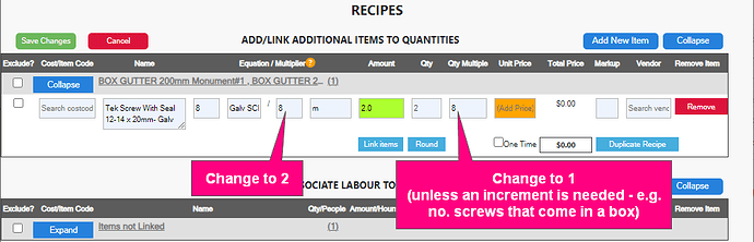 Recipe Value Changes