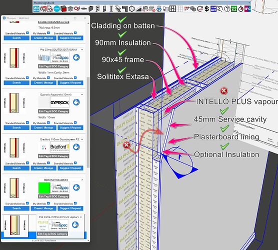 Passive house wall Type in plusDesignBuild with ProClima Intello Plus Pro Clima SOUTEX EXTASANA Pro Clima TESCON EXTORA Pro Clima INTELLO PLUS vapour check