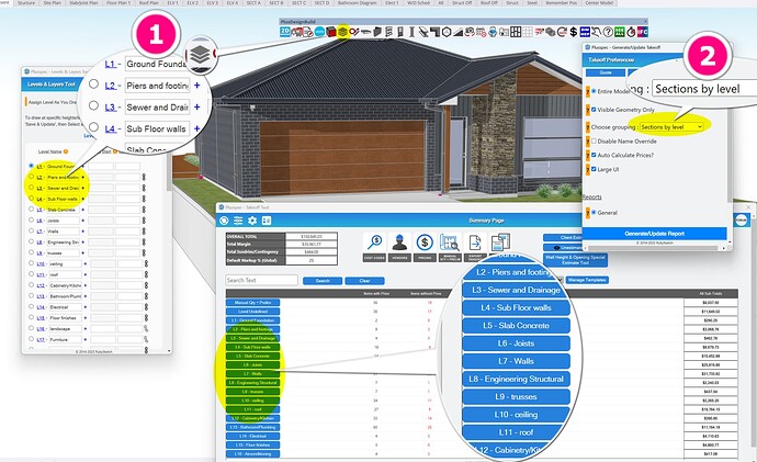 Seperating a estimate or BOQ into progress stages of a job in PlusDesignBuild estimating plugin for Sketchup