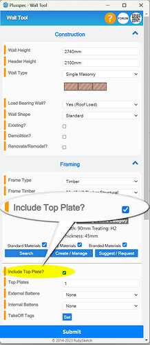 Adding a top plate to a SIP wall or masonry veneer wall in PlusSpec parametric VDC BIM extension for Sketchup