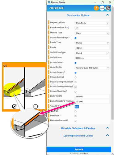 Roof sheathing or sarking created on the same plane creates z fighting  using PlusSpec roof tool for Sketchup