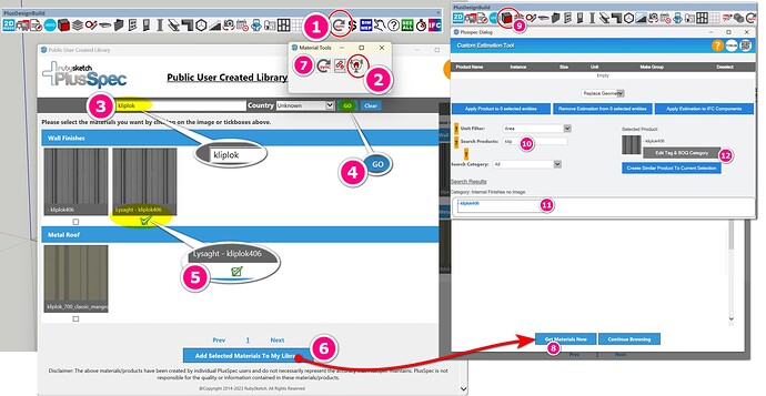 Material and texture libraries free for PlusSpec users inside Sketchup