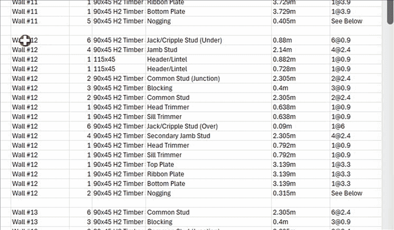 adding timber or wood cut lists to detailed wall frame layouts like Mitek or Pryda in Sketchup using PlusSpec