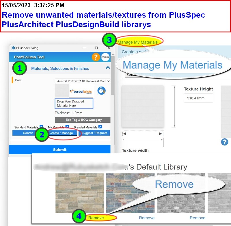 remove unwanted materials from PlusSpec PlusArchitect PlusDesignBuild design BIM plugins for Sketchup.jpg