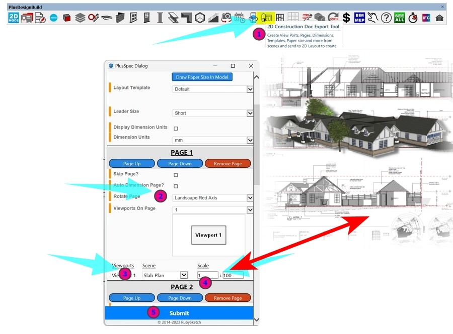 How to Set drawing scale inside Sketchup before sending to Layout using PlusSpec PlusArchitect PlusDesignBuild plugins.jpg